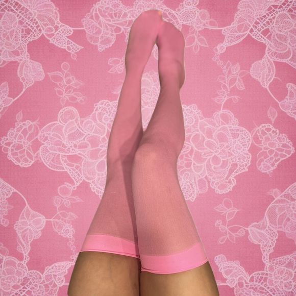Neon pink thigh highs stockings - Picture 1 of 3